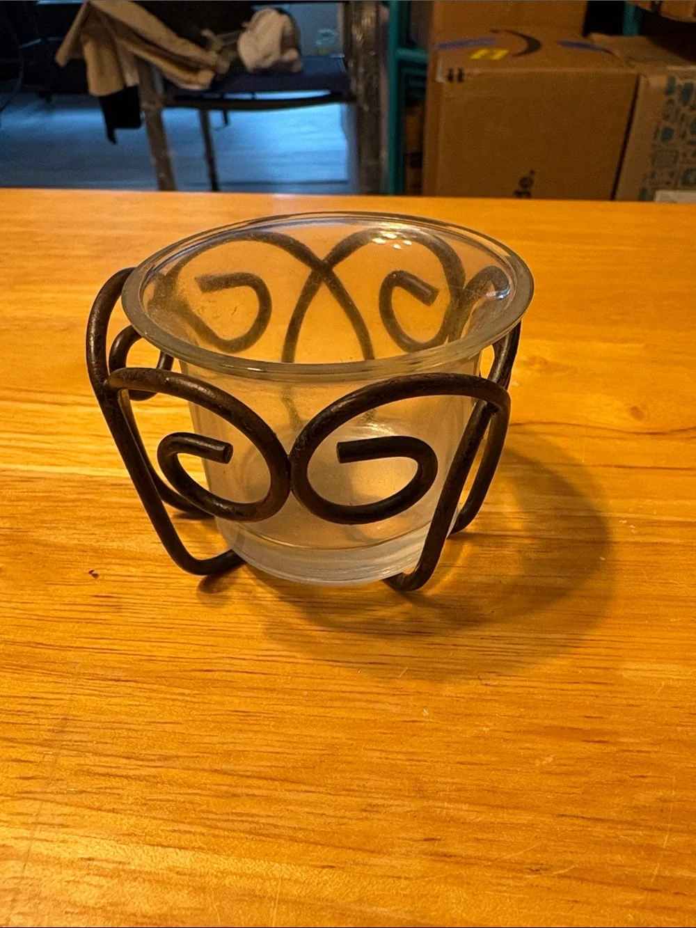 Better Homes And Gardens Clear Glass Candle Holder with Black Swirl Metal Frame